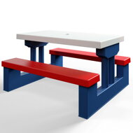 Detská sedacia zostava so slnečníkom JASMIN, 67x78,5x42,5cm, modrá/biela/červená