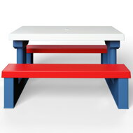 Detská sedacia zostava so slnečníkom JASMIN, 67x78,5x42,5cm, modrá/biela/červená