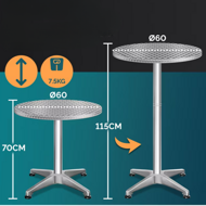 Výškovo nastaviteľný hliníkový barový stôl NERO, Ø60cm, strieborná
