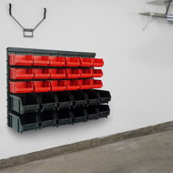 Závesný organizér do dielne ORDER, 30 boxov, 64x2x38cm, červená/čierna