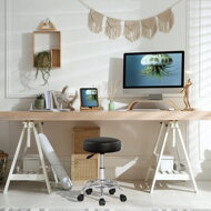 Taburetka na kolieskach OXANA s opierkou na nohy, Ø35cm, čierna