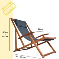 Záhradné lehátko SIENA, 65x87x102cm, antracitová