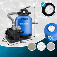 Piesková filtrácia k bazénu AQUA s predfiltrom, 13 200 l/h, modrá