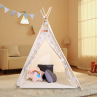 Detský stan teepee JULIUS, 120x120x160cm, biela/šedá