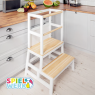 Učiaca veža PLAY borovica, 93x56x49, biela/prírodná hnedá