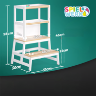 Učiaca veža PLAY borovica, 93x56x49, biela/prírodná hnedá