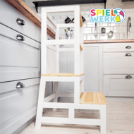 Učiaca veža PLAY borovica, 93x56x49, biela/prírodná hnedá