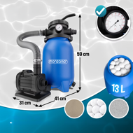 Piesková filtrácia k bazénu AQUA s filtračnými guľôčkami, 5 000 l/h, modrá