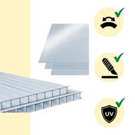 Dutinkový polykarbonát MARK 4mm, 60,5x121x0,4cm, 14ks, transparentná