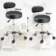 Taburetka na kolieskach s operadlom ROLAND, Ø35cm, čierna