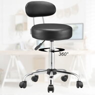 Taburetka na kolieskach s operadlom ROLAND, Ø35cm, čierna