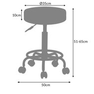 Taburetka na kolieskach OXANA s opierkou na nohy, Ø35cm, biela