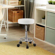 Taburetka na kolieskach OXANA s opierkou na nohy, Ø35cm, biela