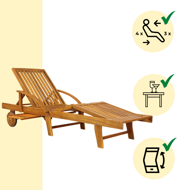 Záhradné lehátko TAMI SUN, 195,5x69x85cm, prírodná hnedá