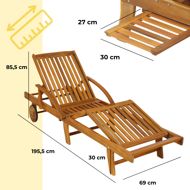 Záhradné lehátko TAMI SUN, 195,5x69x85cm, prírodná hnedá
