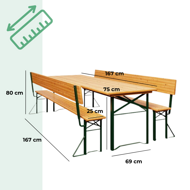 Pivný set PRAKTIK s operadlami, 170cm, hnedá