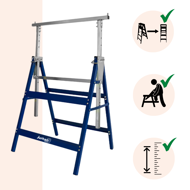 Teleskopické lešenárske kozy DANNY, sada 2 ks, max. 200 kg, 60 x 56 x 81-130cm, strieborná/modrá