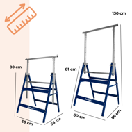 Teleskopické lešenárske kozy DANNY, sada 2 ks, max. 200 kg, 60 x 56 x 81-130cm, strieborná/modrá