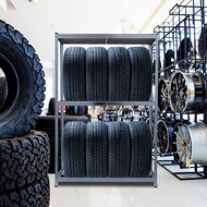 Regál na pneumatiky TYRE, 120x40x180cm, max 795kg, strieborná/bledohnedá