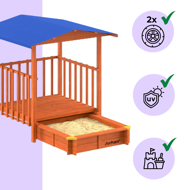 Pieskovisko s verandou SUNNY, 130x130x143cm, hnedá/modrá