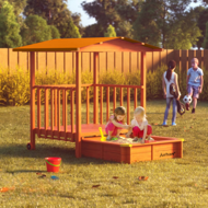 Pieskovisko s verandou SUNNY, 130x130x143cm, hnedá/oranžová