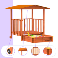 Pieskovisko s verandou SUNNY, 130x130x143cm, hnedá/oranžová