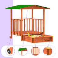 Pieskovisko s verandou SUNNY, 130x130x143cm, hnedá/zelená