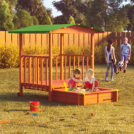 Pieskovisko s verandou SUNNY, 130x130x143cm, hnedá/zelená