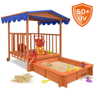 Pieskovisko s verandou HAPPY, 130x130x143 cm, hnedá/modrá