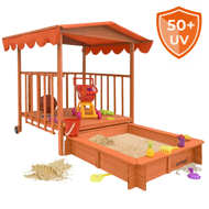 Pieskovisko s verandou HAPPY, 130x130x143cm, hnedá/oranžová