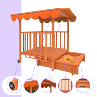 Pieskovisko s verandou HAPPY, 130x130x143cm, hnedá/oranžová