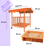 Pieskovisko s verandou HAPPY, 130x130x143cm, hnedá/oranžová