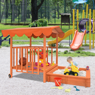 Pieskovisko s verandou HAPPY, 130x130x143cm, hnedá/oranžová