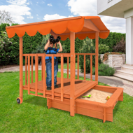 Pieskovisko s verandou HAPPY, 130x130x143cm, hnedá/oranžová