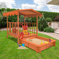 Pieskovisko s verandou HAPPY, 130x130x143cm, hnedá/oranžová