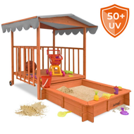 Pieskovisko s verandou HAPPY, 130x130x143 cm, hnedá/šedá