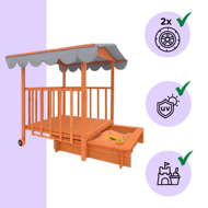 Pieskovisko s verandou HAPPY, 130x130x143 cm, hnedá/šedá