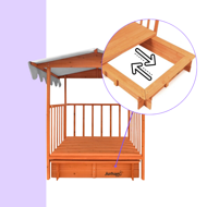 Pieskovisko s verandou HAPPY, 130x130x143 cm, hnedá/šedá