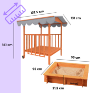 Pieskovisko s verandou HAPPY, 130x130x143 cm, hnedá/šedá