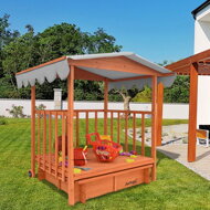 Pieskovisko s verandou HAPPY, 130x130x143 cm, hnedá/šedá