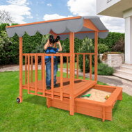 Pieskovisko s verandou HAPPY, 130x130x143 cm, hnedá/šedá