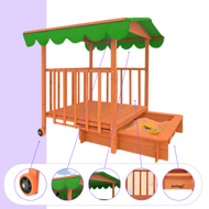 Pieskovisko s verandou HAPPY, 130x130x143cm, hnedá/zelená