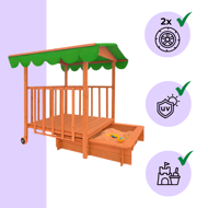 Pieskovisko s verandou HAPPY, 130x130x143cm, hnedá/zelená