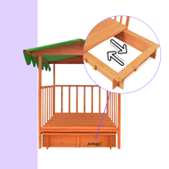 Pieskovisko s verandou HAPPY, 130x130x143cm, hnedá/zelená