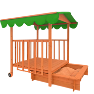 Pieskovisko s verandou HAPPY, 130x130x143cm, hnedá/zelená