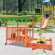 Pieskovisko s verandou HAPPY, 130x130x143cm, hnedá/zelená