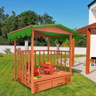 Pieskovisko s verandou HAPPY, 130x130x143cm, hnedá/zelená