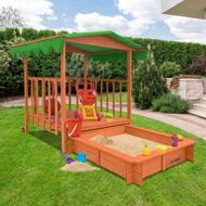 Pieskovisko s verandou HAPPY, 130x130x143cm, hnedá/zelená