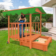 Pieskovisko s verandou HAPPY, 130x130x143cm, hnedá/zelená