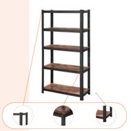 Policový regál DUSTY,5 políc, max 650kg, čierna/hnedá